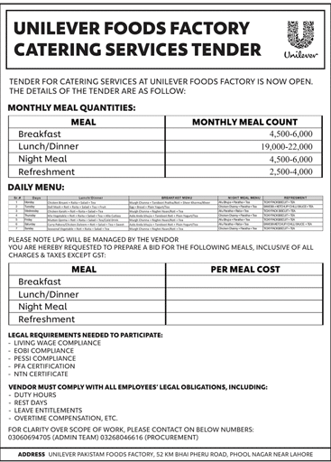 Uniliver Foods Factory Tender Notice
